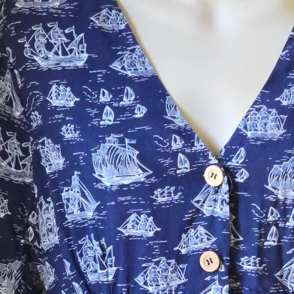 New Joanie v neck midi dress size 10 ship print navy & white - Picture 2 of 14